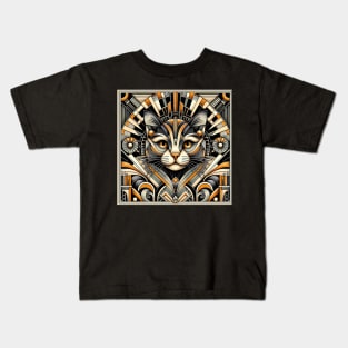 Art Deco Inspired Geometric Cat Portrait - Modern Feline Elegance Artwork Kids T-Shirt